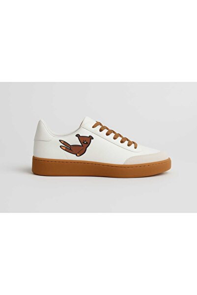 lias desing Brown Uyumuş Teddy Bear Printed White Lace-Up Rubber Sole Children's Sports Shoes Snekaer