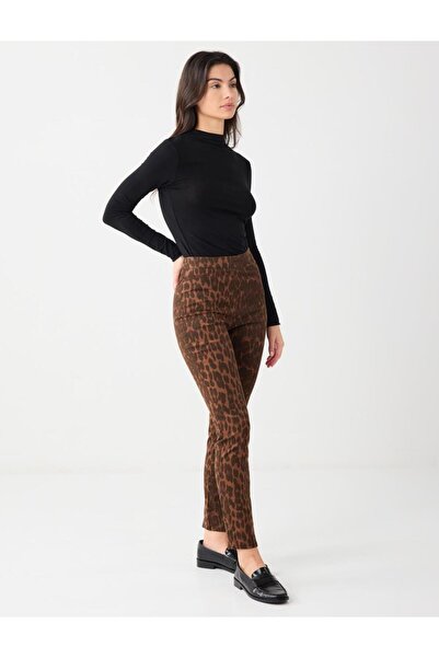 Jimmy Key Темно-кавові брюки з вузькими штанинами, звичайною талією та леопардовим принтом