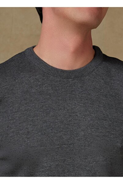 Abbate Suave Knitted Fabric Cotton Modern Fit Dark Gray Crew Neck Men's Plain Knitwear