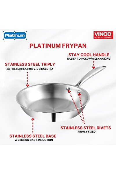 Vinod Platinum Triple-Layer Stainless Steel Frying Pan, 18 cm, Silver