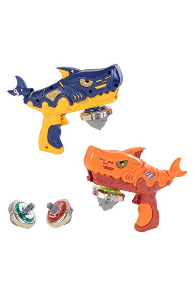 hak-iş oyuncak Köpek Balığı Fırlatıcılı 2'li Işıklı Topaç Savaş Seti - Çek Bı...