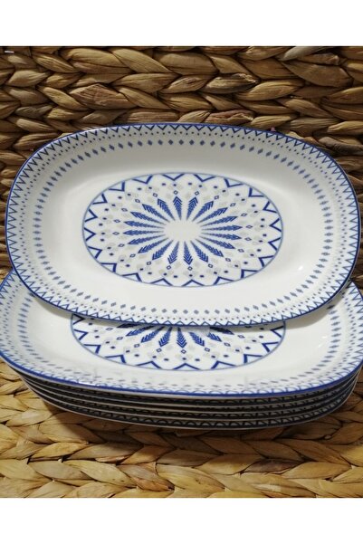 Güral Porcelain Digital 3 Pieces 24 cm Salad, Presentation, Boat Plate (1 Piece Napoli Knife as a Gift)