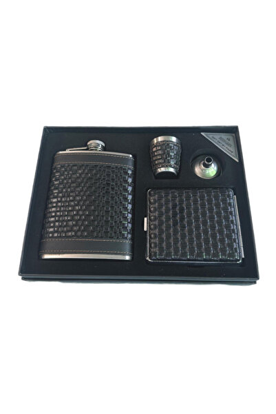OEM Set cadou format din 4 piese plosca palnie pahar tip shot si tabachera NE...