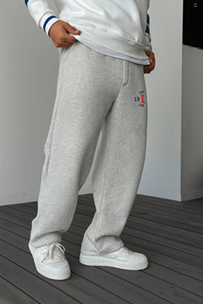 EydaMoon Ανδρικό χειμερινό φαρδύ παντελόνι με φλις εσωτερικά, με γράμματα Los Angeles, φαρδιά πόδια και πλαϊνές τσέπες