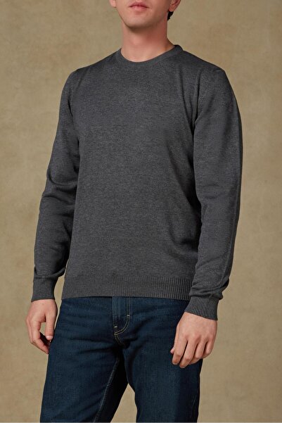 Abbate Suave Knitted Fabric Cotton Modern Fit Dark Gray Crew Neck Men's Plain Knitwear