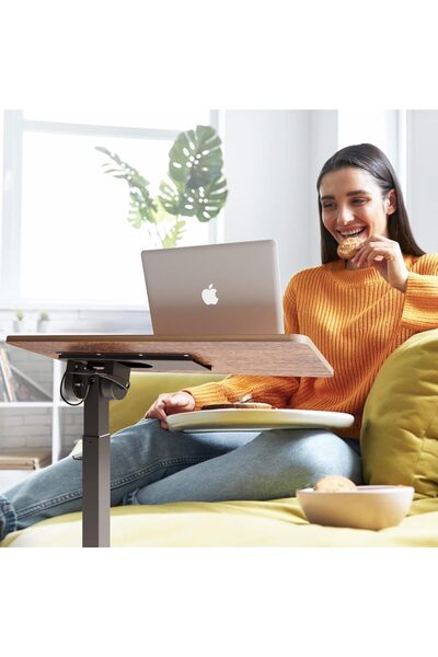 Generic ETHU Overbed Table 71–107cm Adjustable Laptop Desk with Wheels, Tilting Sit-Stand Desk Cart - Wood