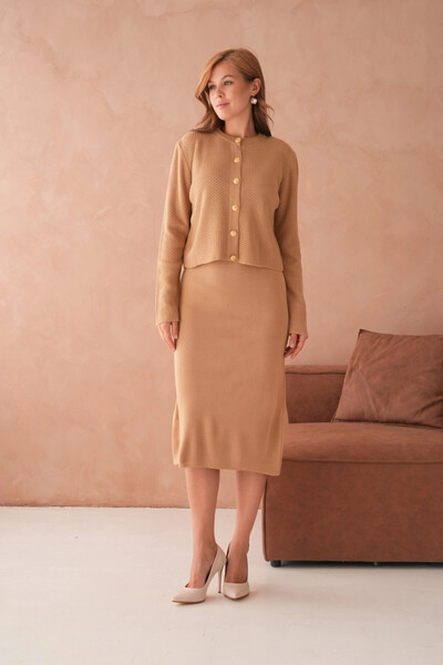 Park Karon Women's Crew Neck Button Detail Textured Jacket Dress Two-Piece Knitwear Set