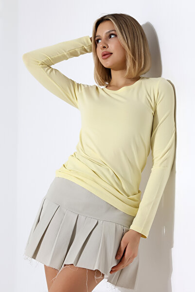 Endies Long Sleeve Crew Neck Combed Cotton Compact Bodysuit 19646 Light Yellow