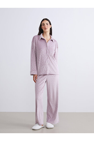 LC Waikiki Dream Lilac Shirt Collar Velvet Women's Pajama Set