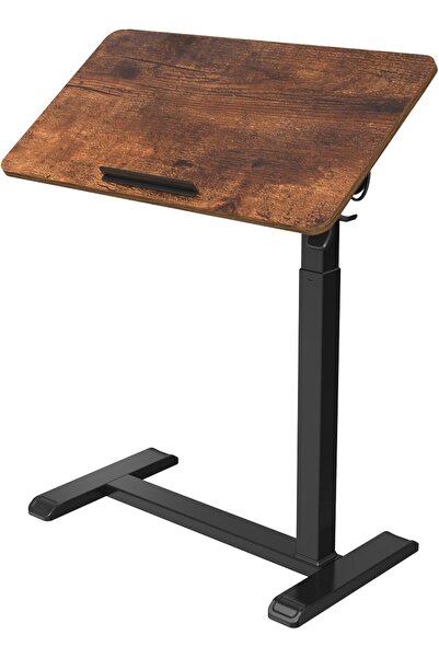 Generic ETHU Overbed Table 71–107cm Adjustable Laptop Desk with Wheels, Tilting Sit-Stand Desk Cart - Wood