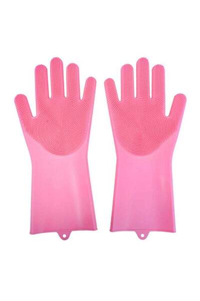 Generic Silicone Dish Washing Scrubber Gloves Rose