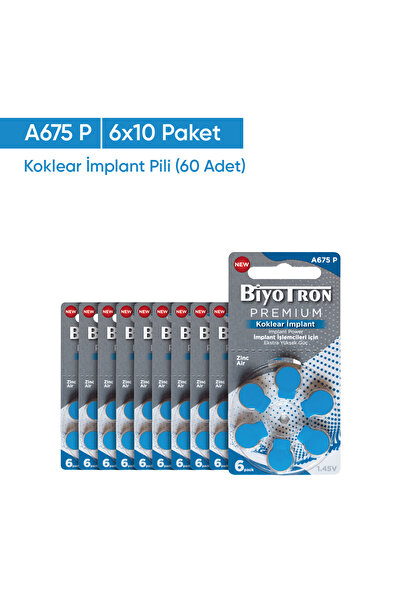 BİYOTRON A675p Premium Koklear Implant Pili 6x10 Paket (60 ADET)