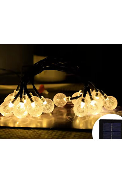 borayris Dekoratif 9 Metre 50 Kristal Top Led Solar Balkon Teras Ağaç Bahçe Aydınlatması- Sarı