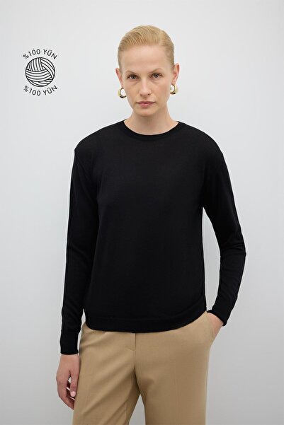 Roman %100 Yün Bisiklet Yaka Triko Siyah K2671033_001