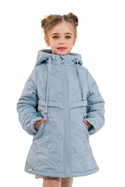 Kimber - Quilted autumn jacket for girls with hood and pockets, pastel blue, 128