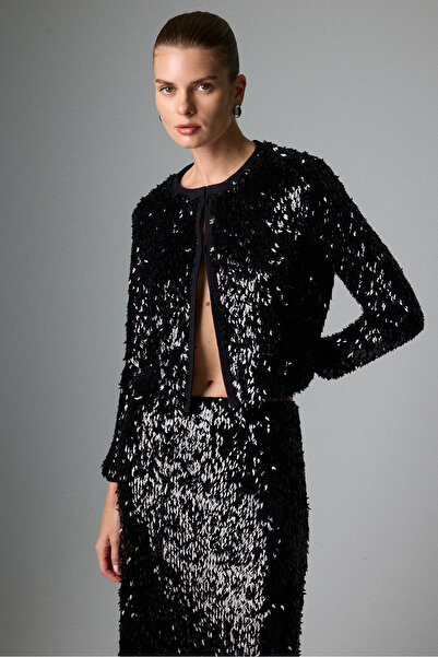 Roman Bisiklet Yaka Payet Ceket Siyah K2616030_001