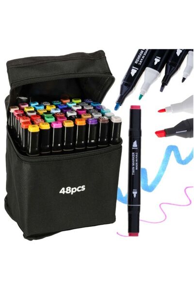OEMS Markere colorate, duble, set 48 buc si cutie depozitare