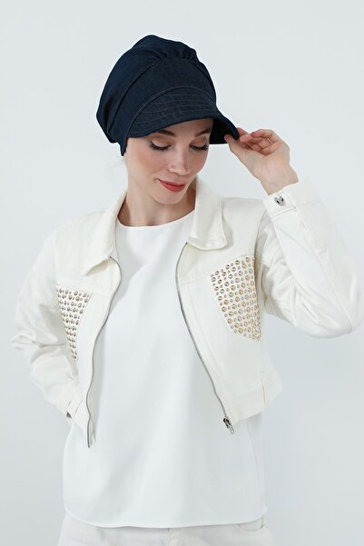 Aisha's Design Γυναικείο καπέλο με σκιάστρο από ύφασμα τζιν, σκούρο μπλε, B-73KOT