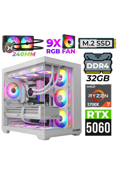 XASER Nova X60 Ryzen 7 5700X 32GB Ram 2TB M.2 NVMe SSD 8GB RTX5060 Sıvı Soğut...