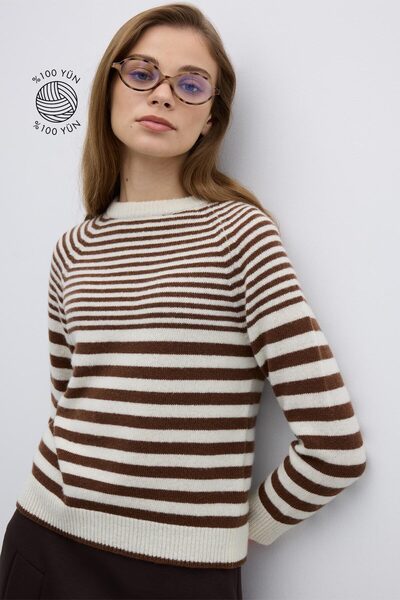 Roman %100 Yün Çizgili Triko Standart Renk K2671022_089