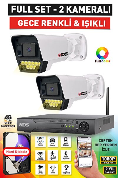IDS 2 KAMERALI FULLHD GÜVENLİK KAMERASI SETİ - RENKLİ GECE GÖRÜŞLÜ 9 LED - CE...