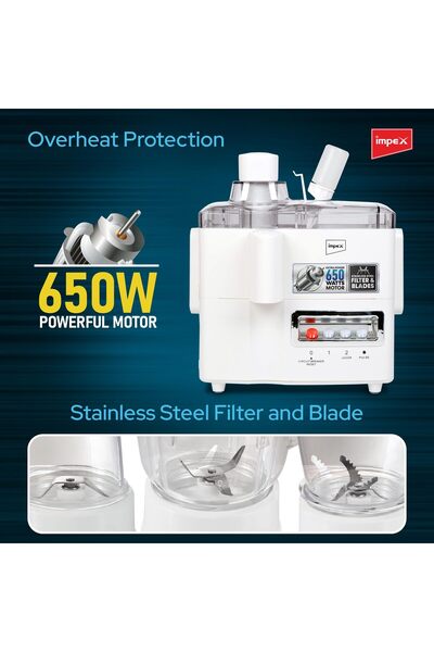 İMPEX JB 414C 4in1 Food Processor 650W, 1.5L Jar,2 Speed&Pulse, SS Filter&Blade,Overheat Protection