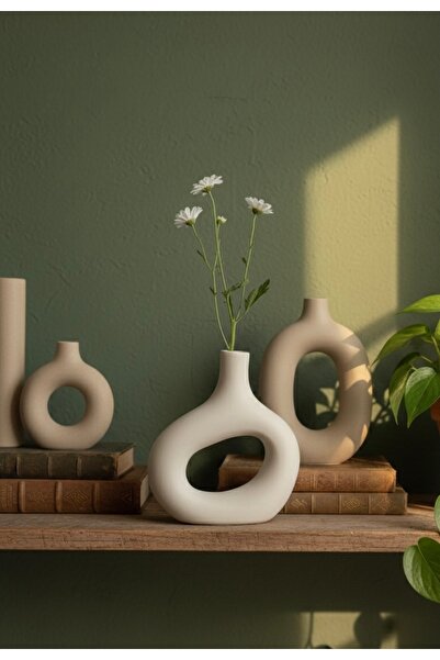 ALTUNOĞLU TASARIM Modern Halkalı Dekoratif Vazo – El Yapımı Alçı Vazo