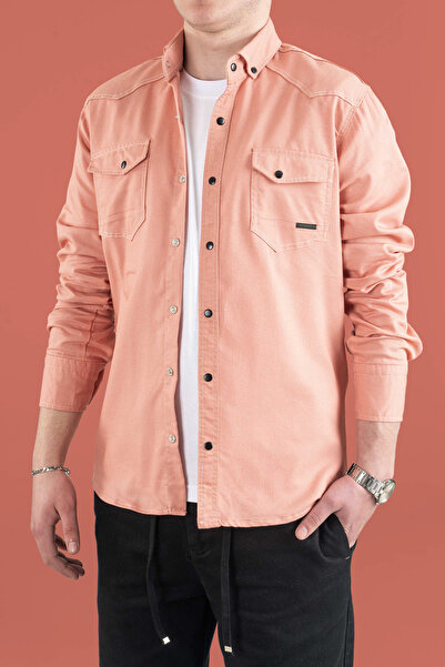 bombe Slim Fit Tight Fit Men's Denim Shirt Mint