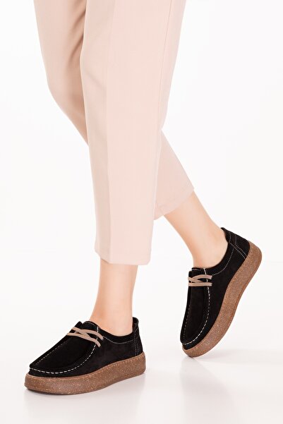 Gondol Genuine Leather Daily Comfortable Rubber Laced Casual Shoes In.610 Black Suede