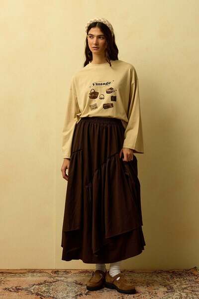 Ceylan Otantik Bitter Brown Polyviscon Bohemian Floor Skirt