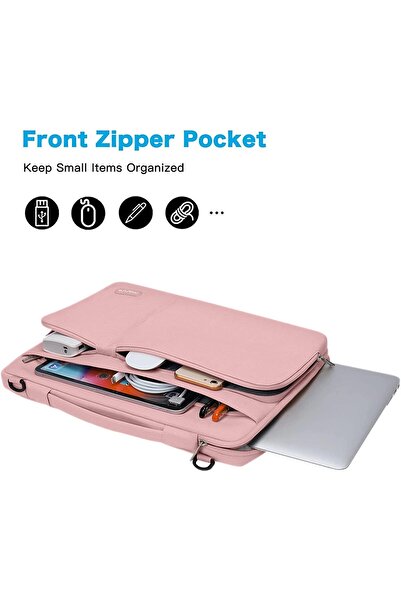 Generic MOSISO 360 Protective 16-inch Laptop Shoulder Bag - 3 Front Pockets, PU Handle, Pink