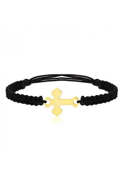 HANNY 925 silver bracelet plated with 24K gold – Byzantine cross on black braided cord