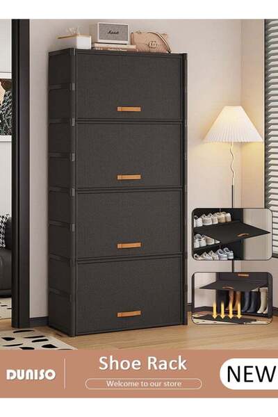 DOMEET رف أحذية من 9 طبقات، خزانة تخزين أحذية مقاومة للغبار مع أبواب، رف أحذي...
