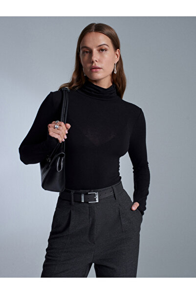 Dilvin 32253 Wool Blend Turtleneck Top-Black