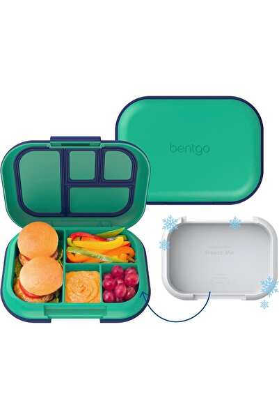 Bentgo Kids Leakproof Lunch Box with Reusable Ice Pack, 4-Compartment Bento (Green/Navy)