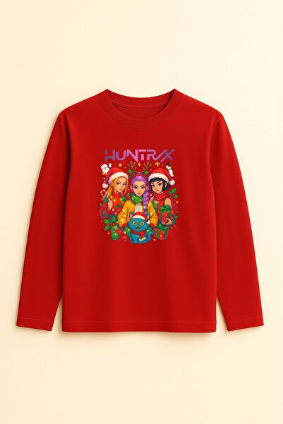 fasardi K-Pop Demon Hunters Huntrix Zoey Rumi Mira Printed New Year's Themed Long Sleeve Girls' T-Shirt