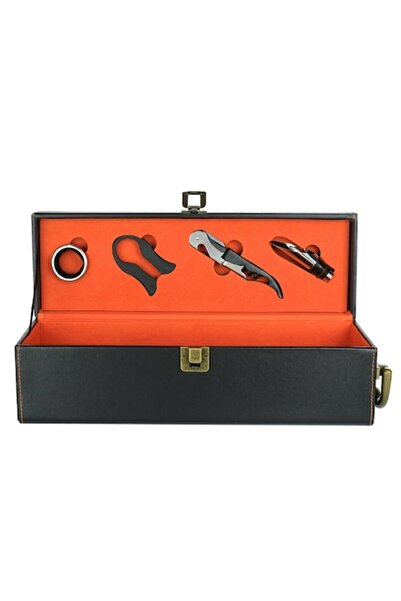 CADOURI PREMIUM Deluxe Wine Box Set for 1 Bottle with Wine Accessories, Orange Interior