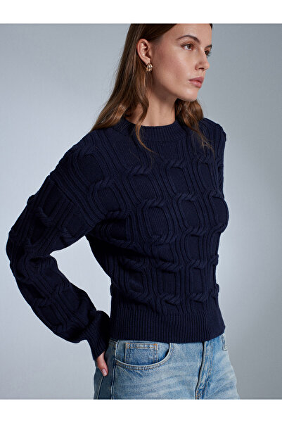 Dilvin 10825 Wool Blend Embossed Detailed Knitwear Sweater-Laci Mel.