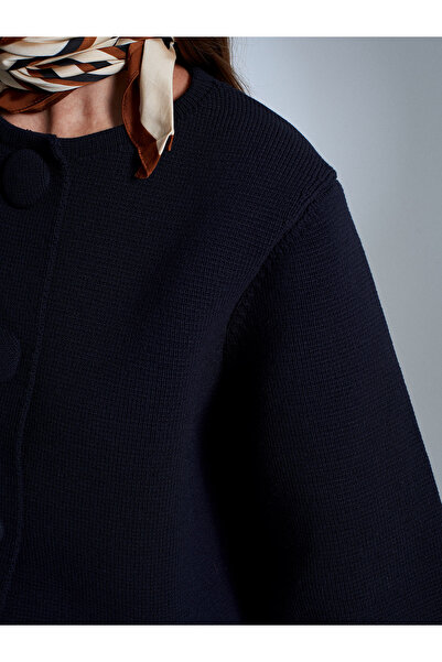 Dilvin 60997 Snap Button Knitwear Cardigan-Dark Blue
