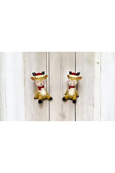OEM Christmas resin reindeer figurines 7x4cm, set of 2, multicolor