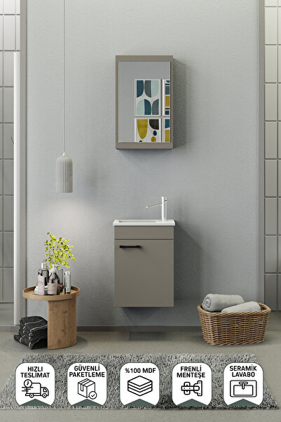 BİANİ FİX Loft Mini 42 Cm Banyo Dolabı Latte