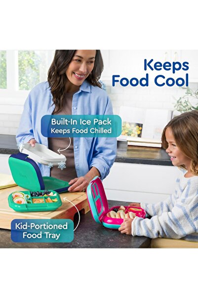 Bentgo Kids Leakproof Lunch Box with Reusable Ice Pack, 4-Compartment Bento (Green/Navy)