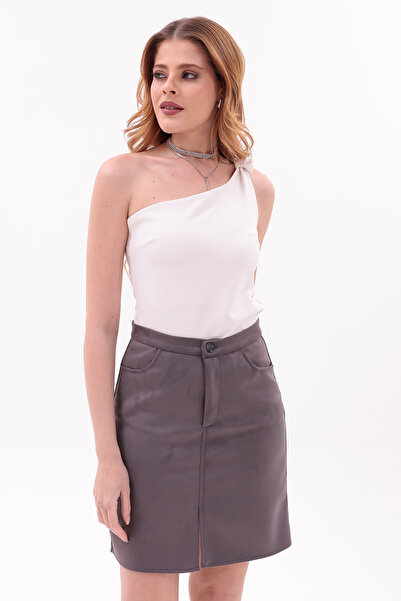 Eseclass Women's Suede Oversized Gray Mini Skirt Stylish Skirt