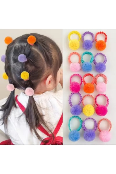 MutluBiDünya Kız Çocuk 10 Adet Pon Pon Lastik Toka