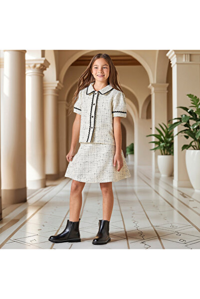 Juniors Textured Skirt with Bow Detail and Zip Closure