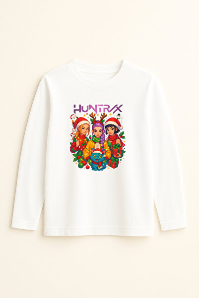 fasardi K-Pop Demon Hunters Huntrix Zoey Rumi Mira Printed New Year's Themed Long Sleeve Girls' T-Shirt