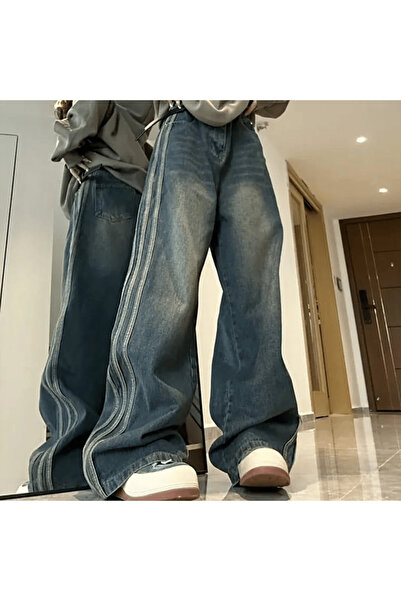 Karakedi Blue Vintage Three Lines Baggy Jeans
