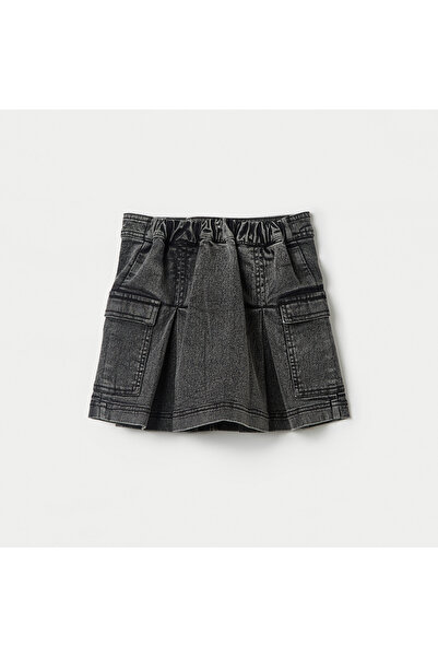 Lee Cooper Solid Denim Skirt with Pleats and Pockets