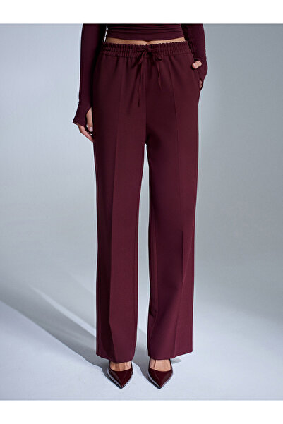 Dilvin 72209 Elastic Waist Trousers-Burgundy