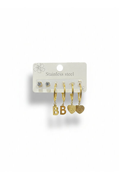 YONGA'S BUTİK Non-Tarnish Steel Trendy Combination Earring Set - with Zircon Stone and Initial Letter